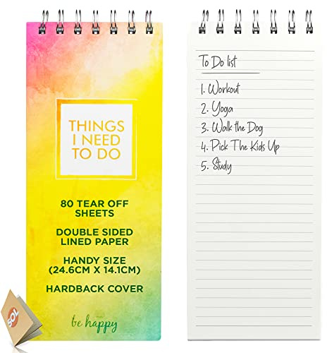 To-Do-Liste Notizblock - Hardcover | Schmale Be Happy To-Do Liste Notizbuch mit buntem Design | Tagesplaner Things To Do Block