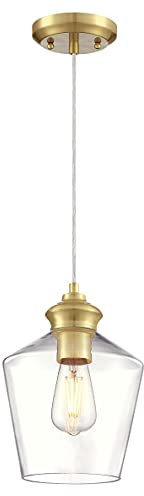 Westinghouse Lighting 6119640 Einflammige traditionelle Pendelleuchte Ramsey von Westinghouse Lighting für Innenbereiche, Ausführung in champagnerfarbenem Messing, Klarglas, Champagnerfarbenes Messing