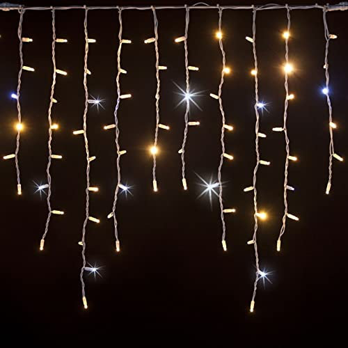H HANSEL HOME Cortina de Luces LED Tipo Zigzag de 3m x 1m 117 LED Fijo+21 LED Flash Cortina Luces Navidad Impermeable IP44 Exterior y Interior - Luz Cálida y Blanca Efecto Flash