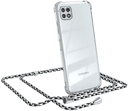 EAZY CASE Handykette kompatibel mit Galaxy A22 5G Handyhülle mit Umhängeband, Handykordel mit Schutzhülle, Silikonhülle, Hülle mit Band, Stylische Kette für Smartphones, Schwarz Camouflage