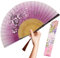 OMyTea Folding Hand Fan for Women - Foldable Chinese Japanese Vintage Bamboo Silk Fan - for Hot Flash, Church, EDM, Music Festival, Party, Dance, Performance, Decoration, Gift (Pink Grassflower)