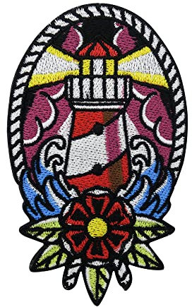 Finally Home Retro Leuchtturm Patch zum Aufbügeln | Vintage Tattoo Patches, Wasser Bügelbild, Welle Aufbügler, Maritime Aufnäher