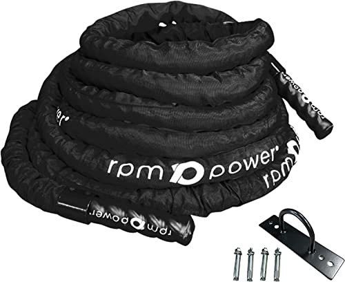 RPM Power Corde de combat – Puissante corde de fitness pour entraînement complet du corps et perte de poids – Comprend un point d'ancrage en acier (15 mètres/50 mm de diamètre – 24 kg)