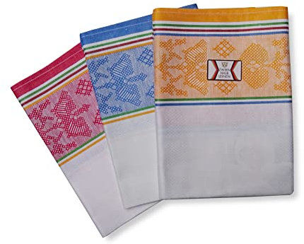 Ross Geschirrtuch Kreuzstich - Halbleine - 3er Pack - Blau/Rot/Gelb - 50x70cm