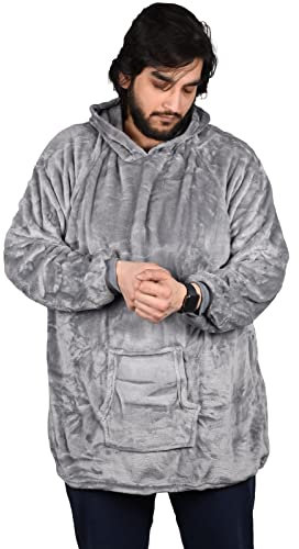 True Face Blanket Hoodie Unisex Oversized Ultra Plush Soft Giant Ladies Sherpa Hooded Long Sweatshirt Grey - Thin One Size