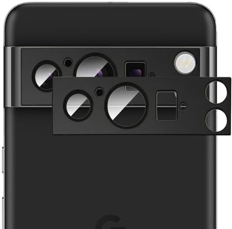 GIOPUEY [Full Protection Camera Lens Protector Compatible with Google Pixel 8 Pro,[Double protection] Metal + Tempered Glass, Camera Protector - black