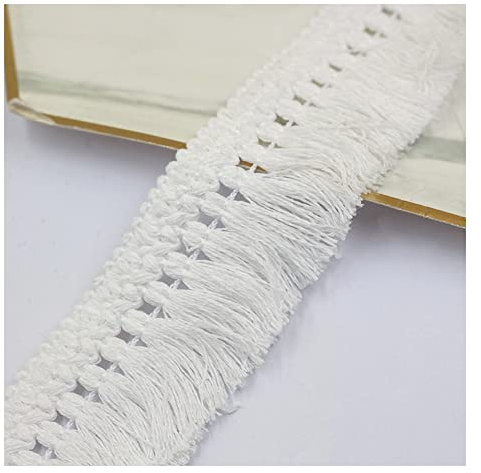 Yurosiay 20m×4cm Bunt Quastenborte Baumwolle Vintage Breit Quasten Fransenborte Häkeln Geflochten Fransen Bordüre Zierborte Quasten Fransen Nähen Quaste Spitzenband für DIY Nähen Weiße
