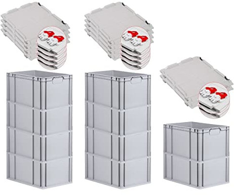 PROREGAL SuperSparSet 10x Eurobox NextGen Economy mit Scharnierdeckel & roten Verschlüssen | Griffe geschlossen | HxBxT 32x40x60cm | 65 Liter | Eurobehälter Transportbox Transportbehälter