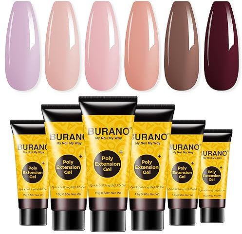 BURANO Poly Extension Gel Nail Kit, 6 Colors Nail Poly Nails Builder Gel Set for Beginner & Professional Using, DIY Starter Kit Nail Art Gift (01 Nude Brown)