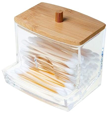 Boîte de rangement en acrylique pour salle de bain - Organisateur de maquillage rond en coton - Distributeur avec couvercle en bambou G