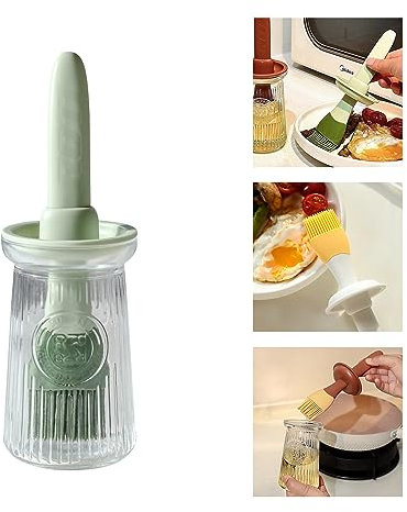 Uteynee Oil Dispenser with Brush - Glass Olive Oil Dispenser for Kitchen, 3 IN 1 Oil Dispenser Bottle with Silicone Basting Brush for Cooking Vinegar Sauce BBQ Grill Frying (Green)