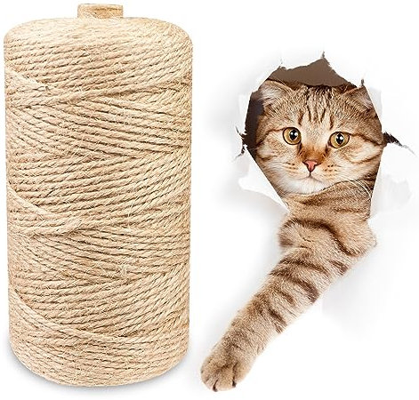 Magrimaxio Corde Arbre à Chat, Jute Sisal Naturel, Corde Chanvre 6mm X 50m, de Jute Décoration, Cordelette Scratch Pilier, Cordage pour Réparation Remplacement Arbre Chat