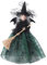 Firlar Desktop-Deko-Ornamente, Halloween-Dekoration, Baumspitze, Hexe, für Party-Requisiten, Hexenpuppe in Hauchdünnem Rock mit Besen, Halloween-Dekoration(Grün)