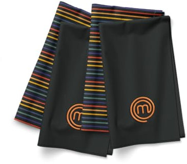 MasterChef Strofinacci Cucina Cotone 100%, Stracci Cucina con Appendi, Set di 4 Canovacci per Mani, Asciugatura e Altro, Motivo a Righe, Lavabili in Lavatrice, Resistenti al Calore, Logo Ricamato