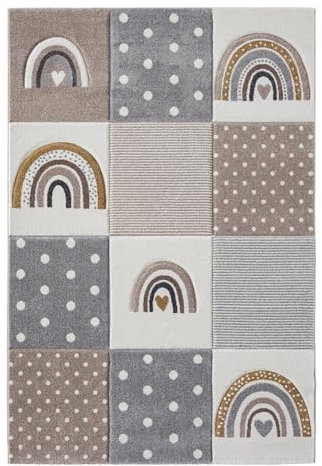 Merinos Kinderteppich - Beige - Grau - Polypropylen - 80 x 150 cm - Patchwork