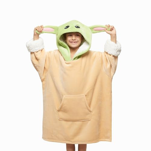 Disney Home Star Wars- Übergroße Hoodie Sweatshirt Decke mit Kapuze für Junge und Mädche Kinder- Yoda Oversized Sherpa Fleece Kapuzenpullover- 60x80 cm