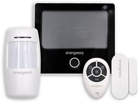 Energeeks - Sistema de Alarma Wifi - Conectividad GSM - Incluye Pantalla Táctil, Sirena y Sensores de Movimiento