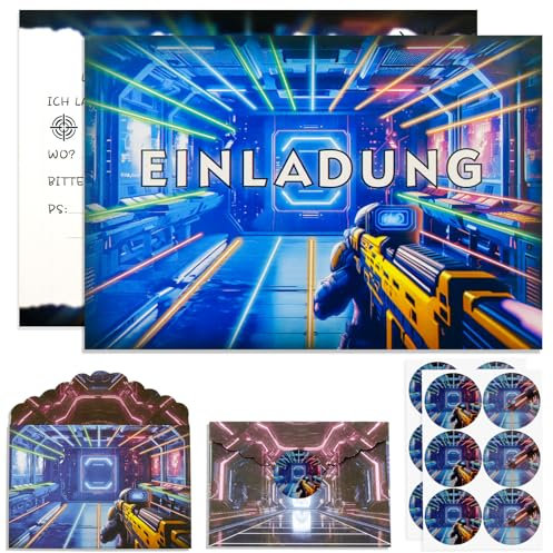 Hpbaggy 12 Neon Einladungskarten +12 Umschläge+12 Aufkleber,Neon Einladungskarten Kindergeburtstag,Neon Party,Partyzubehör Einladungskarten Geburtstag