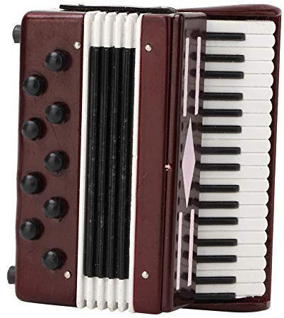 Yuecoom Akkordeon-Modell, 6 cm Miniatur-Hölzernes Rotes Akkordeon-Modell, Instrumentalmodell Mit Zarter Box, Musikalisches Geschenk
