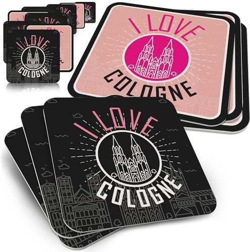 Funke & Brand I Love Cologne Bierdeckel - 50er Set für Köln-Fans, Stadtliebe Untersetzer mit Kölner Dom-Motiv