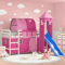 Keyroto Lit mezzanine, 80 x 200 cm, pour enfant, avec toboggan, tour et tunnel, lit mezzanine, avec échelle, en pin massif, rose