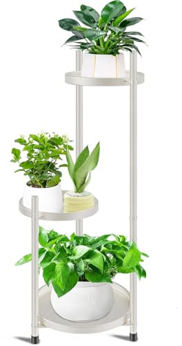 KHayRovies 3 livelli Porta piante da interno, supporto per piante in Metallo, Piante Stand Fiore Porta Piante piedistallo, Scaffale per piante porta vasi per balcone angolo esterno giardino (Bianco)