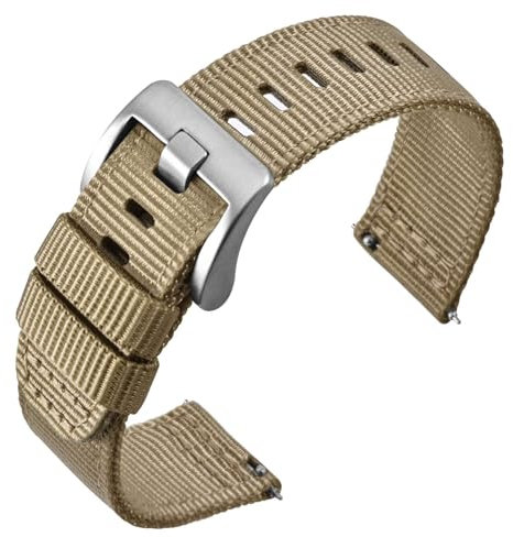 ANNEFIT Nylon Militär Uhrenarmband 19mm, Schnalle aus Edelstahl, Schnellverschluss Aatmungsaktive Armband für Herren Damen (Khaki)