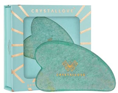 CRYSTALLOVE Pietra Gua Sha con amazzonite - rullo per massaggio - forma di cuore - Guasha Board - massaggio facciale per viso, occhi, gonfiore della pelle del viso - Massaggiatore per il viso