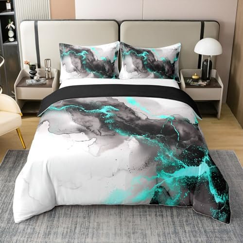 Homewish Funda de edredón 100 % algodón con diseño de mármol negro y gris, funda de edredón tamaño King, funda de edredón de teñido anudado degradado, juego de ropa de cama con pintura de tinta, funda