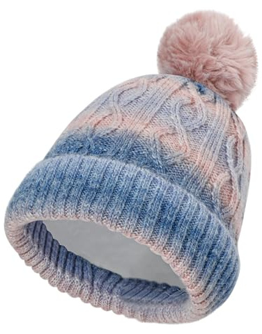 Cheerful Mario Cappello Bimba Invernale Berretto a Maglia per Bambina 3-9 Anni con Pom Pom Caldo Cappelli Fodera in Pile Morbido Carino