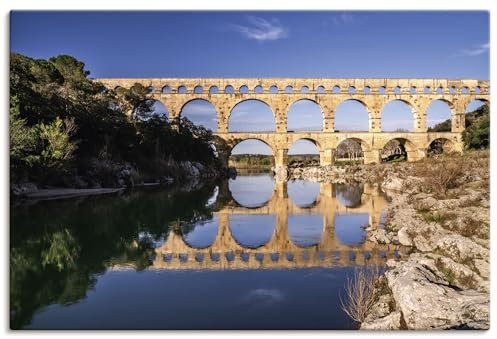 ARTLAND Wanddeko Leinwand Bilder Wandbild Architektur Antike Römer Brücke Aquädukt Pont du Gard Frankreich U5ID