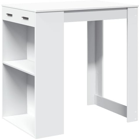 vidaXL Bartisch, Stehtisch mit 2 Ablagen Schublade, Tresentisch für Küche Wohnzimmer Essbereich, Küchentisch Bistrotisch, Weiß Holzwerkstoff