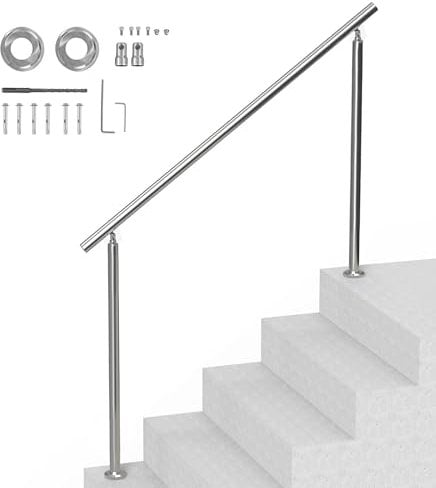 VEVOR Handläufe für Außentreppen, 150 cm langes Treppenhandlauf-Set, Übergangsgeländer aus Edelstahl mit Montagesatz, doppelsäulige Treppenhandläufe für Senioren, Veranda und Terrasse