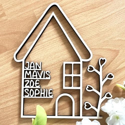 NoriKids Türschild aus Holz | Namensschild für Haustür | handgefertigtes Familienschild | Haustürschild zum Aufhängen | Türdeko als Haus mit Baum in Natur o. Schwarz | personalisierte Geschenke