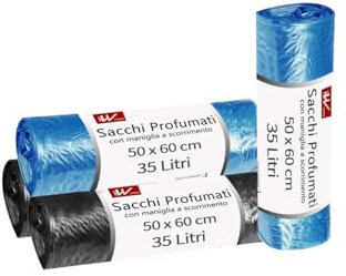 HW CASA 80 Pezzi Sacchetti Spazzatura da 35 Litri in LDPE,50×60 cm Sacchetti Spazzatura Piccoli,Sacchi per la Spazzatura Ecologici Riciclabili al 100%,Sacchi Spazzatura per Casa e Ufficio,Blu Nero