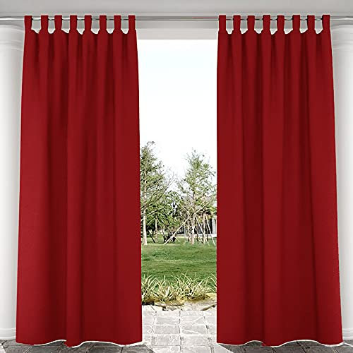 Cortinas para exteriores, pórtico, persianas para puerta de patio, pérgola, reducción de ruido, pestaña superior, un panel (rojo, 132 x 213 cm)