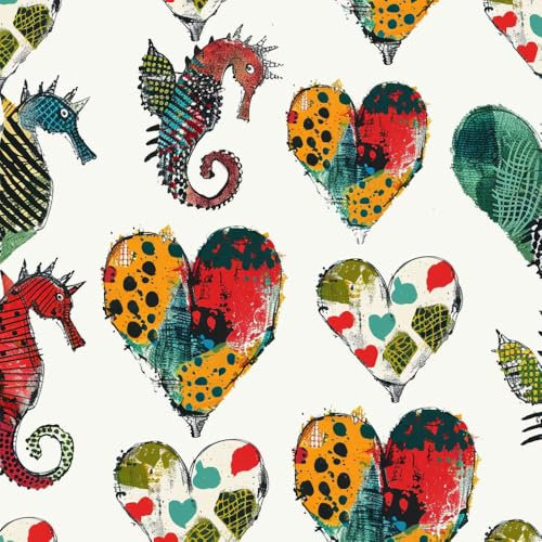 JIAOQSS Peel and Stick Wallpaper Love Heart Seahorse Colorful Self Adhesive Wallpaper Stick On Wallpaper Vinyl Waterproof Decorative Bedroom Wallpaper