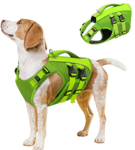 Qeenmore Salvagente Cane Taglia Grande - L Verde, Ripstop, Con Maniglia Di Salvataggio, Per Bulldog Francese, Bassotto