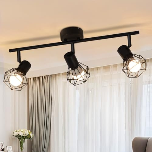 Feuerblitz Deckenstrahler Schwarz Deckenlampe 3 Flammig - Deckenleuchte Industrial E14 Deckenspots Retro Max.25W Flurlampe für Wohnzimmer Schlafzimmer Küche Ohne Leuchtmittel