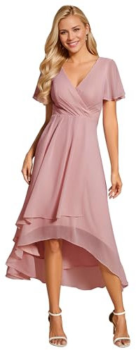 Ever-Pretty Robe Soirée Rose Poussiéreuse 42 - Femme - Occasion Spéciale - Col en V - Manches Courtes - A Line - Au Genou