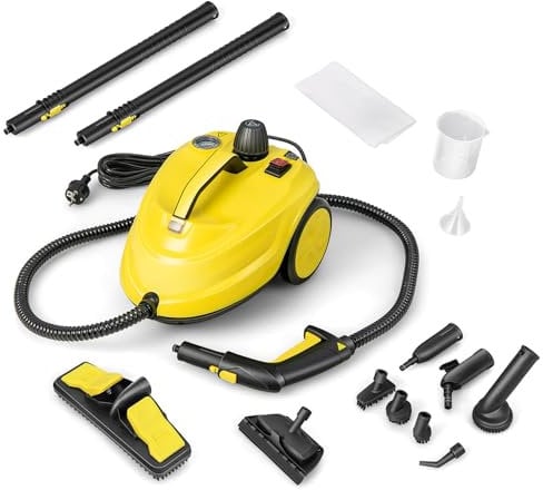 SOARS Nettoyeur Vapeur, Puissance : 2000 W, Pression : 5 Bar, Température : 160 ℃, Temps de Chauffe : 8 Min, Réservoir : 1,8 L, Surface : 108 M², pour Canapé, Sol, Cuisine, Jaune