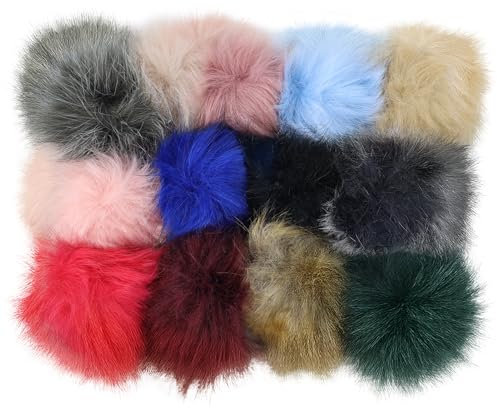 Kunstfell Pompon, 13Pcs Fellbommel, Bommel für Mütze, Fellpompon mit Elastischem Gummiband für DIY Hüte, Taschen, Schals, Schuhe, Schlüsselanhänger, Basteln(8cm)