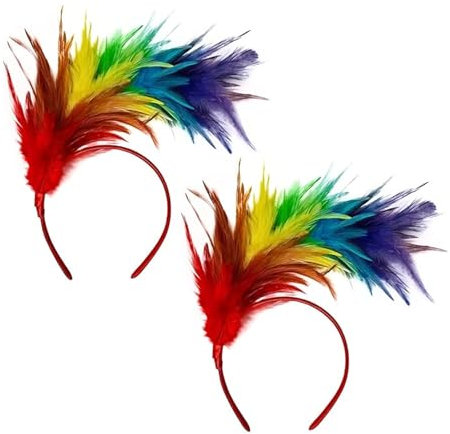Lot de 2 serre-tête arc-en-ciel en plumes, costume de perroquet, plumes pour femme, bandeau multicolore, bandeau de carnaval, accessoire de cheveux pour femme, bandeau rouge