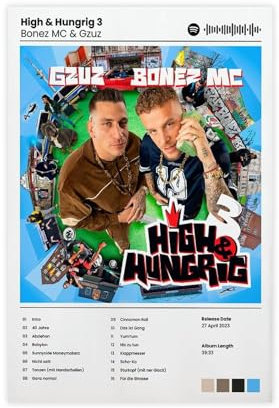 LIPOYE Albumposter Bonez MC und Gzuz High & Hungrig 3 Leinwandposter Schlafzimmer Dekor Landschaft Büro Zimmer Dekor Geschenk 30 x 45 cm