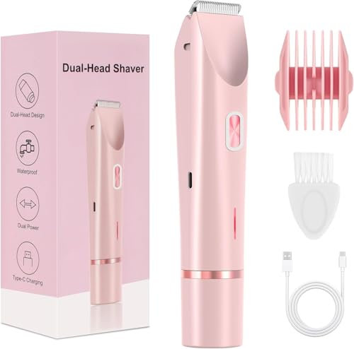 Dual-Head Intimrasierer für Frauen, Damenrasierer elektrisch, IPX7 Wasserdicht, Wiederaufladbarer Rasierer Damen Intimbereich, Kabelloser Rasierer für verschiedene Körperteile