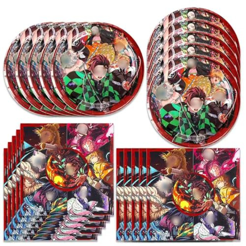 40Pcs Demon-Slayers Party Supplies include 20 plates, 20 napkins for Demon birthday party Decoration
