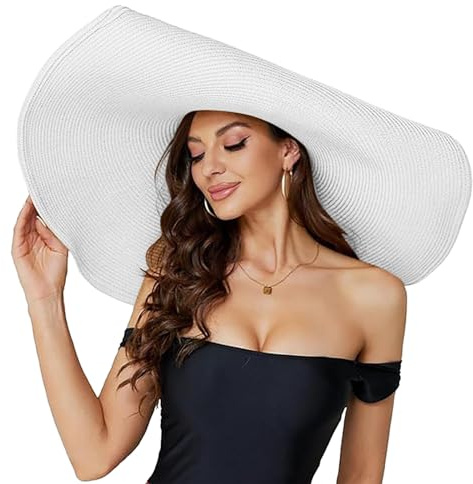 Chapeau Paille Femme Anti UV à Large Bord Grand Chapeau Femme Soleil de Paille Capelines Été Légère UPF 50 Bob Capeline Pliable Grande Taille Casquettes, Bonnets et Chapeaux Chic Ete de Plage Voyage