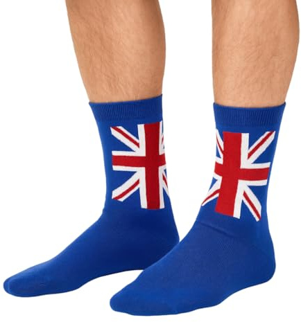 GWCC Union Jack British Men Crew Socks and Ankle(trainer) socks, colour Navy and Red, sizes 6-11 (39-46 Euro) (UK, Numeric, 6, 11, Regular, Regular, Navy, Crew Sock 6-11)