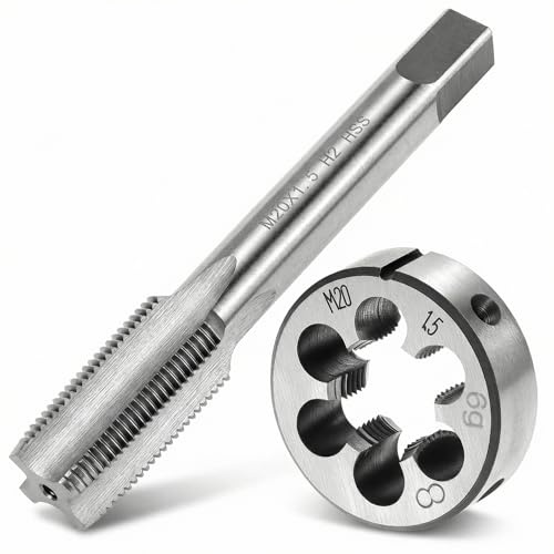 QWORK® Maschio, rubinetteria a vite M20 x 1.5mm, set di maschi e filiere tonde