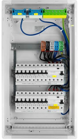 Doktorvolt Sicherungskasten Unterputz 3-reihig 36 Module – Verteilerkasten verdrahtet mit 14x MCB 1x RCCB VDE geprüft IP40 Hager Verteilerschrank 630x348x98 mm für Haus Werkstatt und Gewerbe